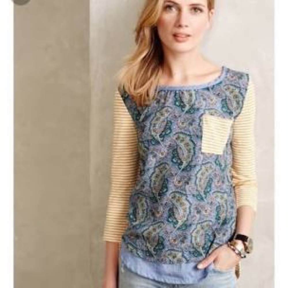 Anthropologie Postmark Farrago Paisley Striped Tee